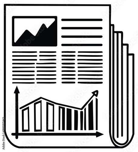 Newspaper with graphs, finance news and business information. Economic data and financial report illustration.