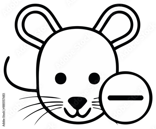 Cartoon mouse head with subtract symbol illustrating deletion, removal, or negation, digital art