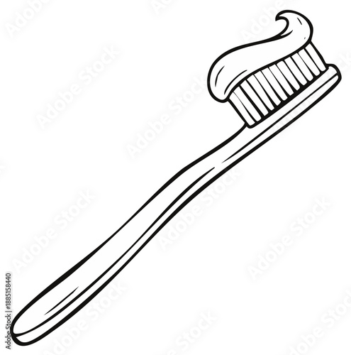 Simple outline drawing of a toothbrush with a swirl of toothpaste