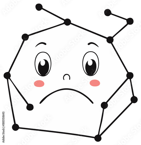 Sad Polygon Character with Cartoon Face and Blush