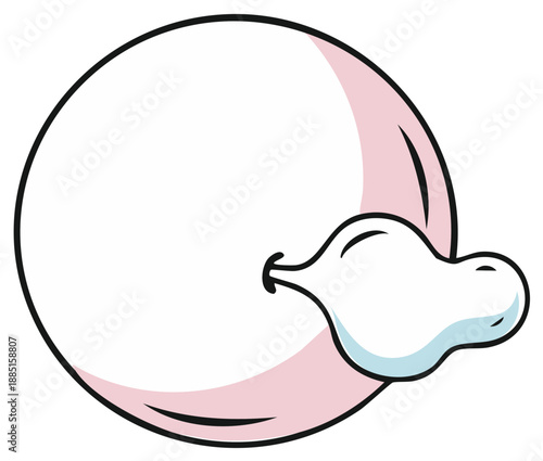 Cartoon illustration of a large pink bubble of chewing gum being blown