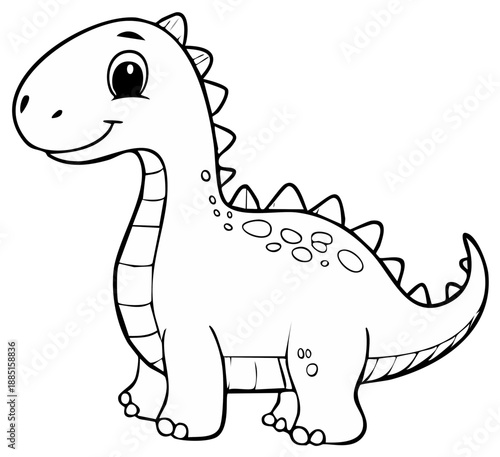 Cartoon dinosaur illustration, standing and smiling, with a friendly expression.