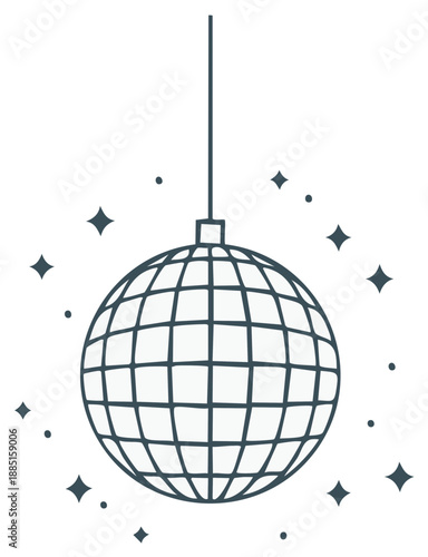 Disco Ball Outlined Illustration with Sparkles Hanging for Celebration Event