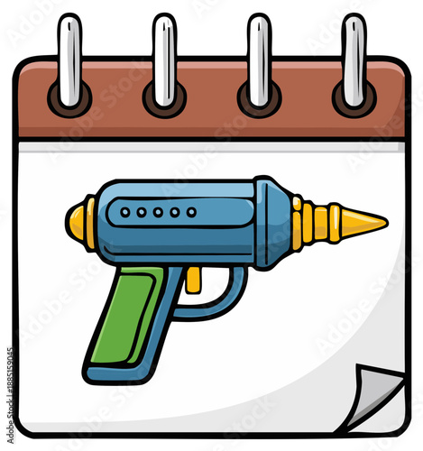 Retro futuristic ray gun depicted on a calendar page illustration