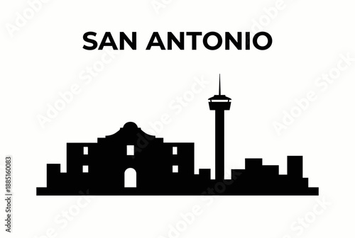 San Antonio skyline with Alamo and Tower silhouette vector illustration