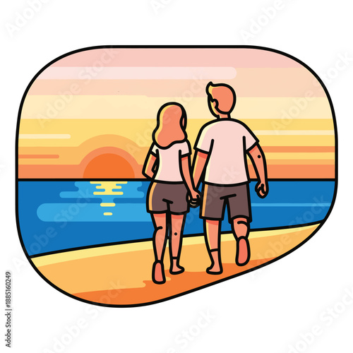 A couple watches the sunset