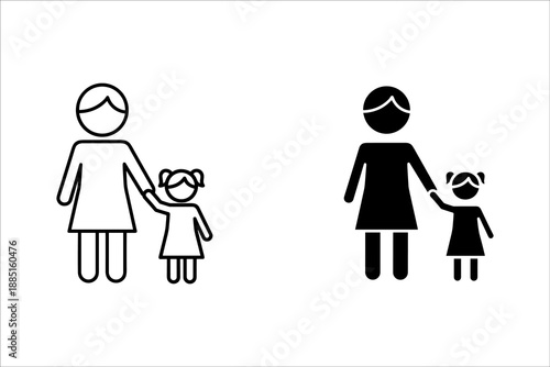 Two families with children holding hands in a line black and white line family