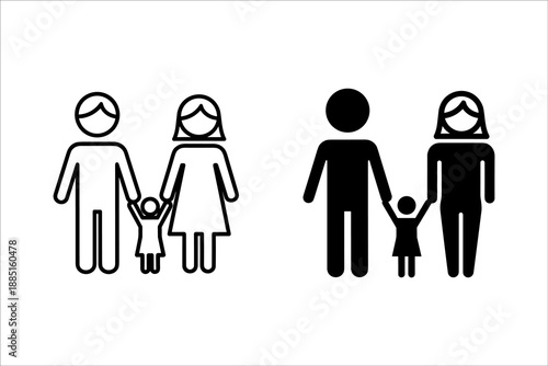 Two families with children holding hands in black and white line parents