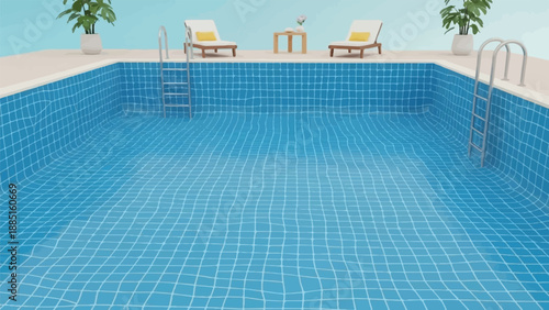 A serene swimming pool with lounge chairs and potted plants