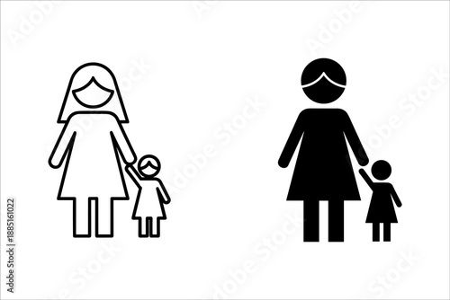 Two women and two children holding hands in a line black and white
