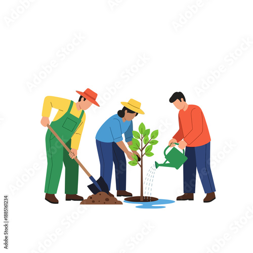People Planting a Tree Together - Community Garden, Environmental Concept
