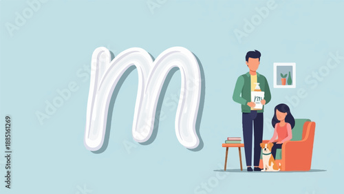 A man and woman relax at home with their dog while holding a bottle