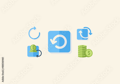 Vector set Concept Financial Transaction Icons - Money Exchange and Return Concepts.