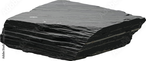 Dark gray natural slate rock fragment exhibiting distinct layered cleavage and rough texture isolated on a transparent background for design projects