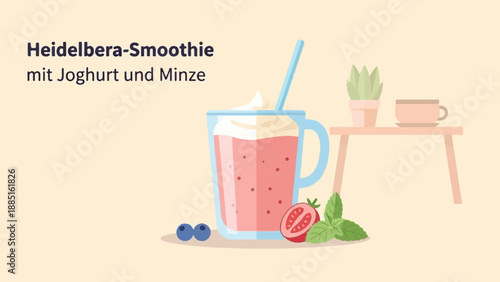 A healthy berry smoothie with fresh fruits and mint