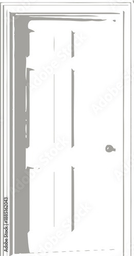 Classic white six panel interior door slightly ajar within its frame suggesting privacy or entry isolation