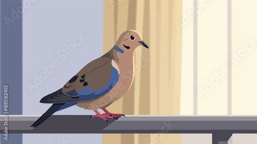 A peaceful dove rests on a railing, bathed in soft light