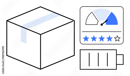 Delivery concept. Delivery box, performance rating, and battery icons efficiency and logistics optimization. Delivery tracking, performance analysis, and e-commerce enhancement. For supply chain