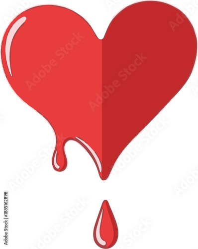 A stylized red heart with liquid dripping from its bottom