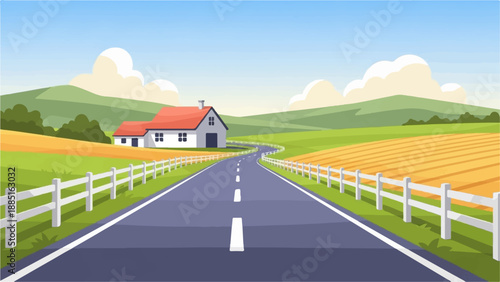 Wallpaper Mural A rural road leads to a house in a picturesque countryside setting Torontodigital.ca