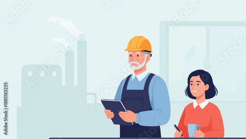 Wallpaper Mural A senior worker in hard hat reviews document while a colleague writes Torontodigital.ca