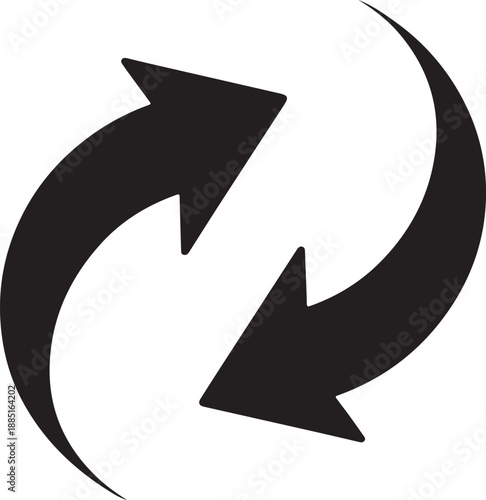 A pair of black arrows forming a circular motion indicating a cyclical or repetitive process in a simple illustration from a straightforward viewpoint