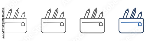 
outline icon set pencil case with three pencil design and pencil wallet