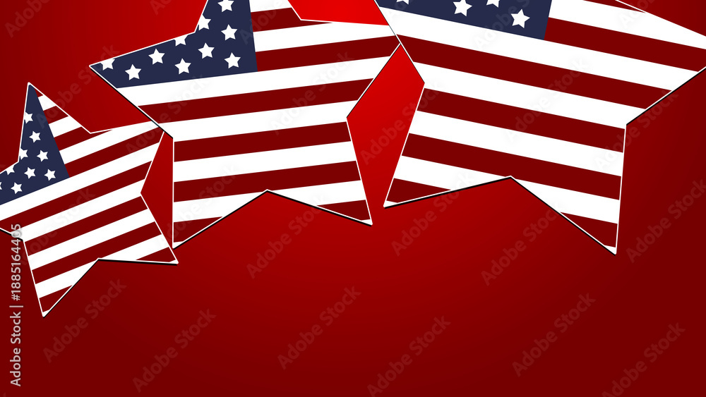 Fototapeta premium Stars with American flags on a red background used for celebrations and events