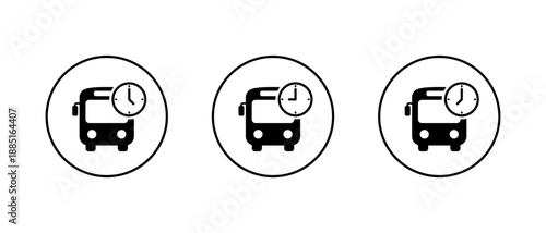 Bus schedule icon in circular outline. Public transport time symbol