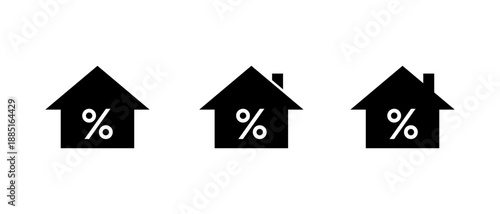 House percentage icon set. Real estate discount symbol. Mortgage interest and home property rate concept