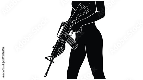 lack Silhouette Vector of Woman Holding Assault Rifle Gun for Tactical Military Combat Defense Security and Firearms Training Industry Graphic Desig