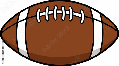 Brown American football with white laces and white end stripes, icon-style illustration on a white background