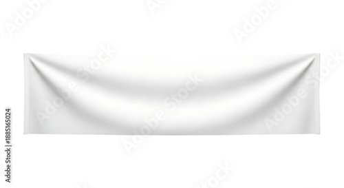 Blank white fabric banner with soft folds on grey background