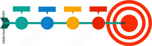 Target with arrow and timeline steps concept for success strategy and goal achievement flat design infographic element