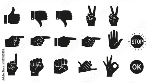 Collection of Hand Gestures and Symbols Icons.