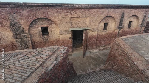 Exterior View of the Massive Red Brick Medieval Horse Stables at Hansi Fort, Haryana, India 