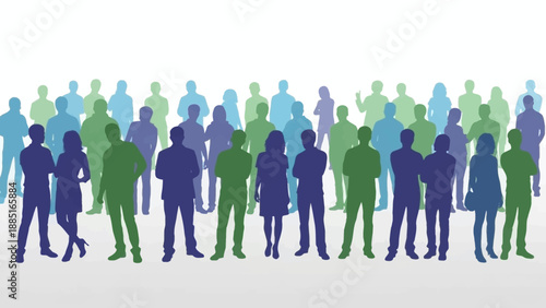 Diverse Crowd Of People Silhouettes Standing Together.