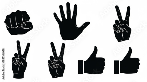Collection of Hand Gestures Silhouettes Isolated on White Background.