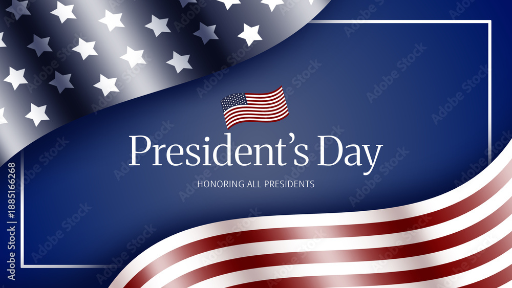 Fototapeta premium Celebration of Presidents Day with flags and patriotic elements on blue background