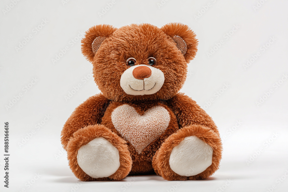 Obraz premium Adorable brown teddy bear with a heart, perfect for children's products, gifts, and expressing love with a warm, comforting presence