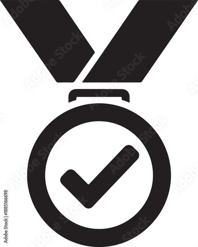 Vector medal icon with checkmark symbol for achievement and success review single icon vector