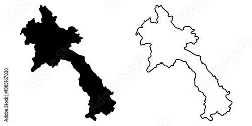 Laos country vector map in minimalist style. Simple black outline illustration of the country map. Low detailed. Solid simple silhouette linear and black illustration. Black and white map. 