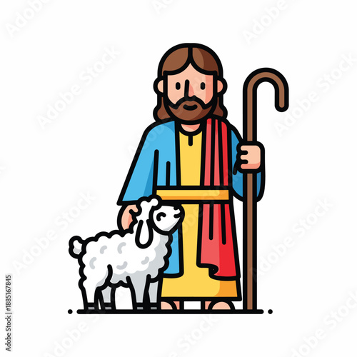 A cartoon of Jesus with a sheep