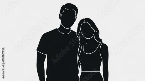 Silhouette Couple Together Black and White.