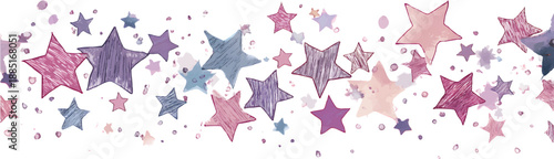 A series of hand-drawn star shapes, each with varying shades and angles on a transparent background