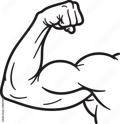 A flexed arm illustration showcasing muscular strength from a side viewpoint, highlighting the bicep contraction in a graphic drawing style on a clean background.