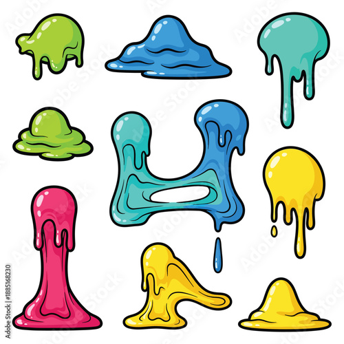 A collection of colorful gooey blobs in various shapes and sizes