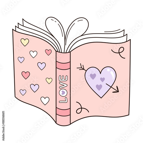 Valentine bookish clipart, Romance books vector illustration, Valentines day design, Love readers sticker, Book lover gift, Romantic school aesthetic.