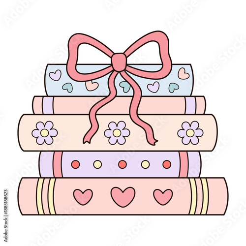 Valentine bookish clipart, Romance books vector illustration, Valentines day design, Love readers sticker, Book lover gift, Romantic school aesthetic.