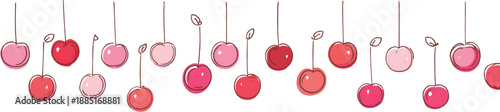 A set of cherry illustrations in various colors, against a transparent background